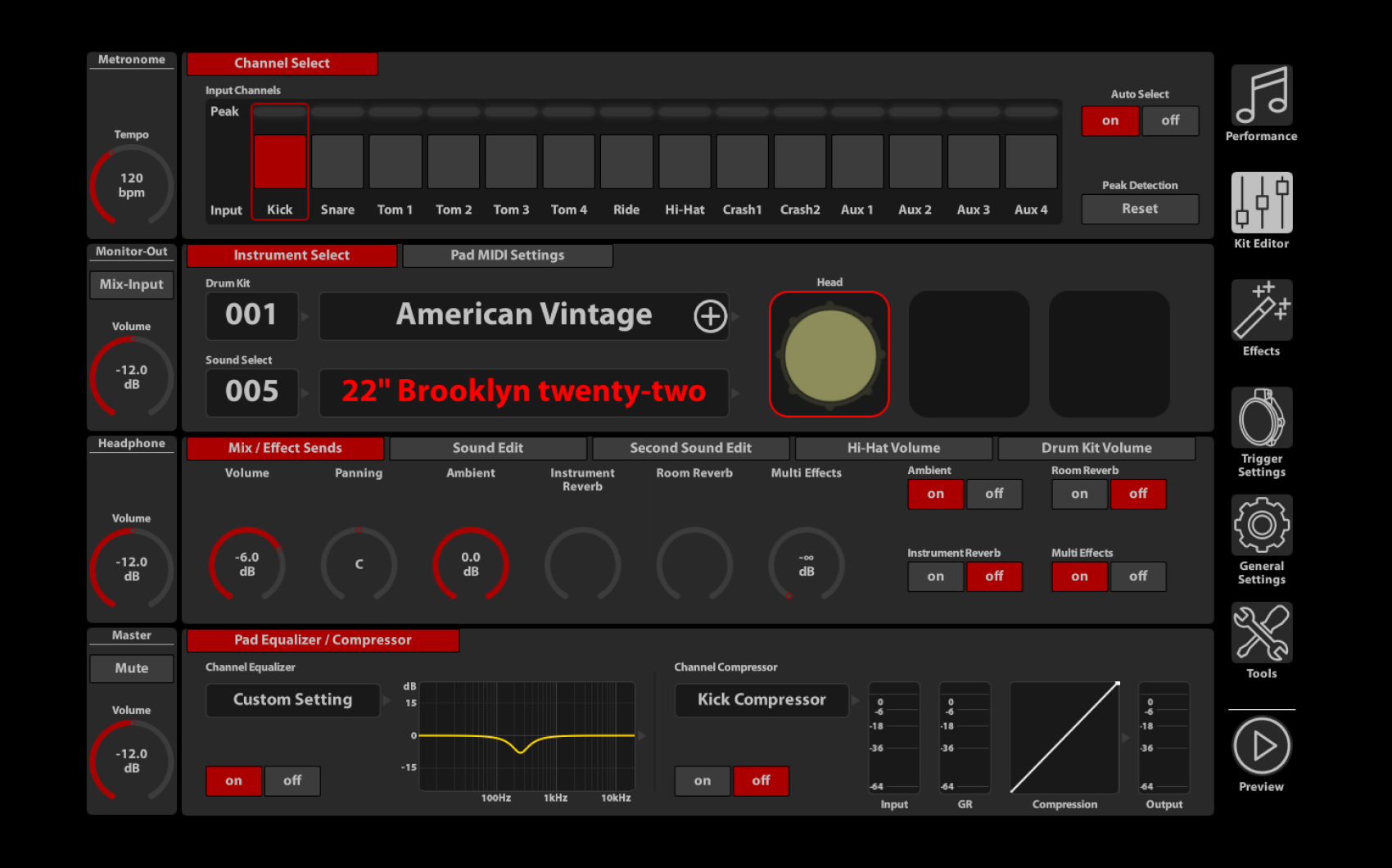 Kit Editor for editing Drumkit Preset